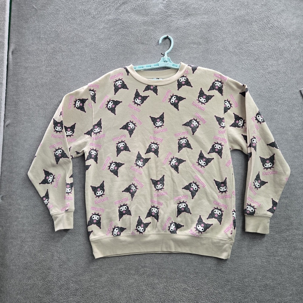 Sanrio Women Sweatshirt L Brown Crewneck Graphic Print Fleece Kuromi